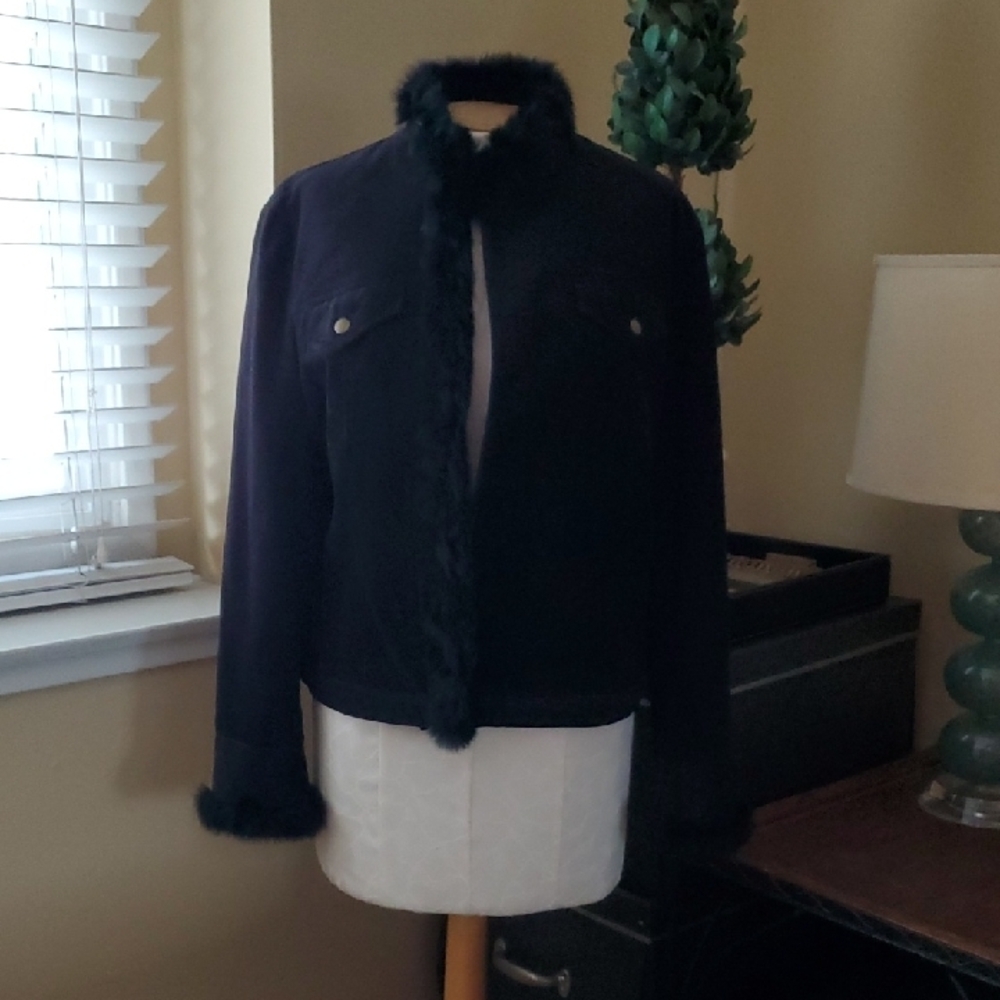 Women's Mythology Black Faux Fur Trim Jacket